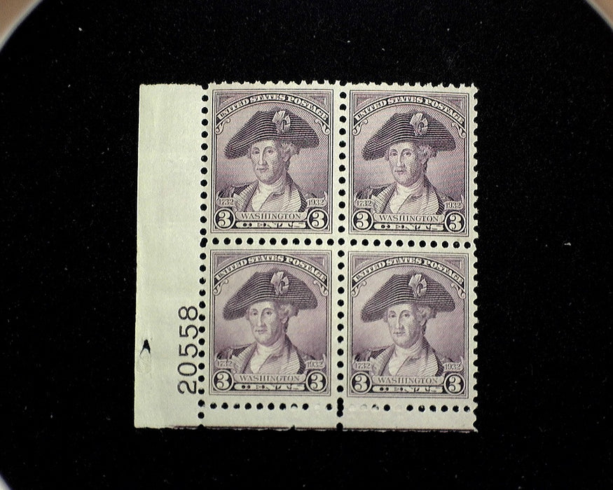 #708 Mint 3 cent Washington Bicentennial plate block of four PL#20558 VF NH US Stamp