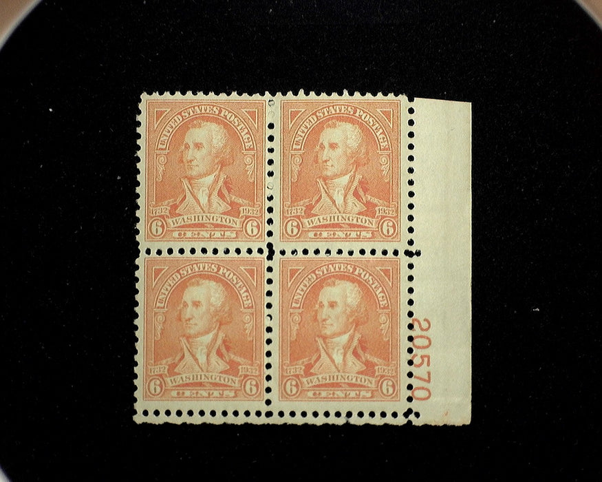 #711 Mint 6 cent Washington Bicentennial plate block of four PL#20570 F/VF NH US Stamp