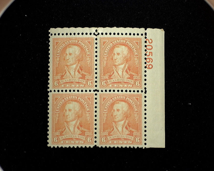 #711 Mint 6 cent Washington Bicentennial plate block of four PL#20569 VF NH US Stamp