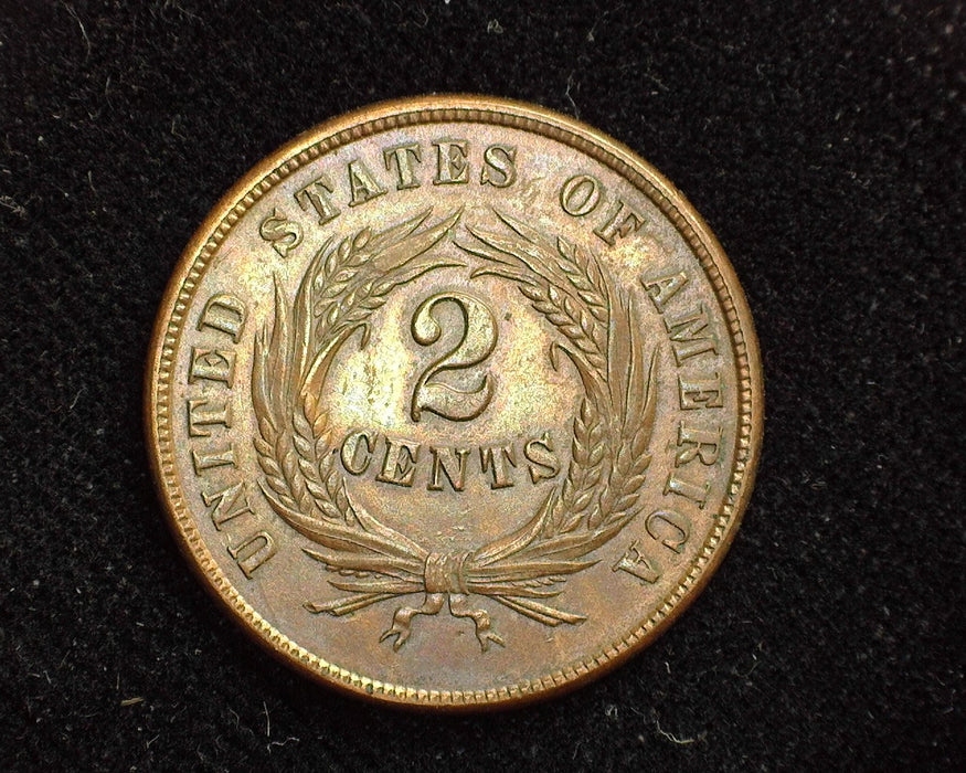 1864 Two Cent Piece AU Traces of red - US Coin
