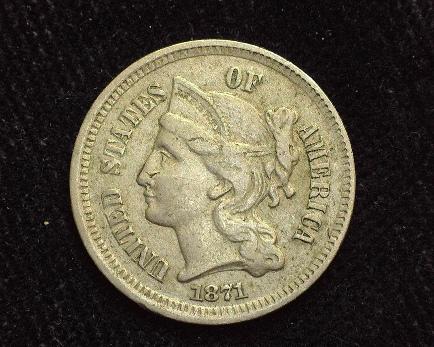1871 Three Cent Nickel F - US Coin