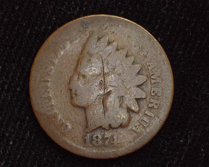 1874 Indian Head Penny/Cent Scratch AG - US Coin