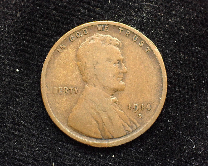 1914 S Lincoln Wheat Penny/Cent VG Rim hit - US Coin