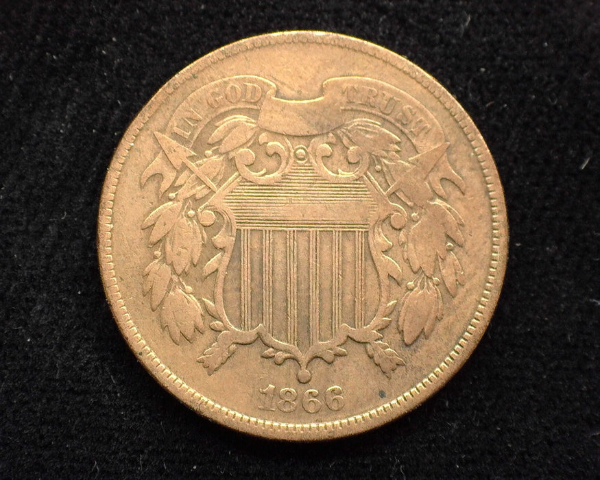 1866 Two Cent Piece F Cleaned - US Coin