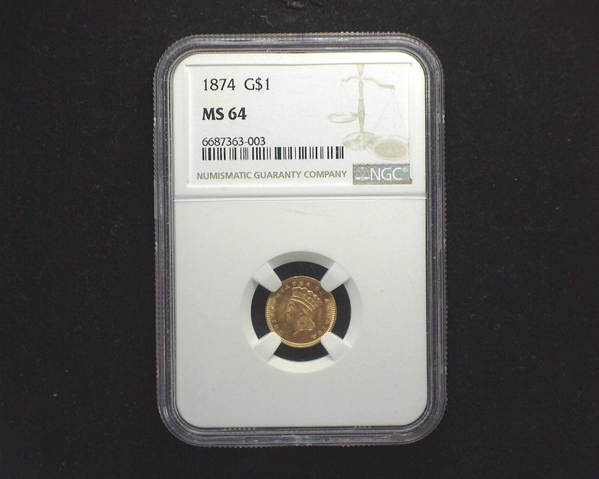 1874 Indian Princess Gold Dollar $1 MS 64 NGC - US Coin