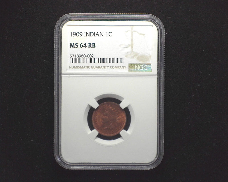 1909 Indian Head Cent MS 64 RB NGC - US Coin
