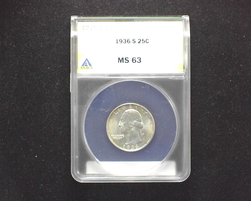 1936 S Washington Quarter MS 63 ANACS - US Coin