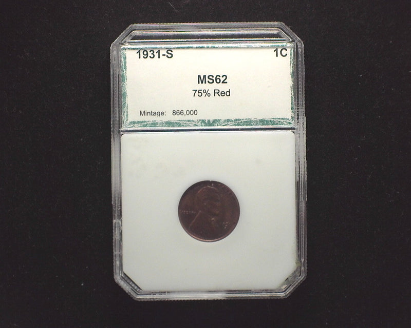 1931 S Lincoln Wheat Penny/Cent MS62 Red PCI - US Coin