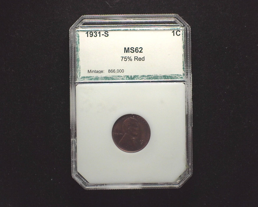 1931 S Lincoln Wheat Penny/Cent MS62 Red PCI - US Coin