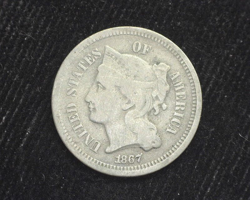 1867 Three Cent Nickel VG - US Coin