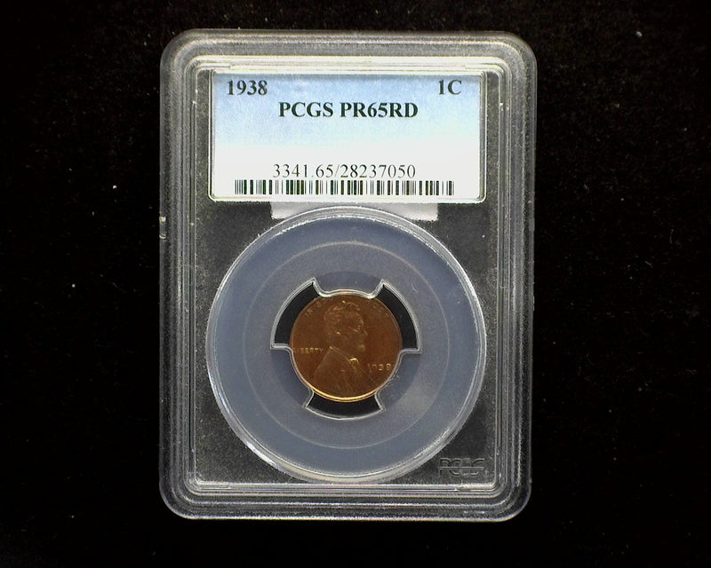 1938 Lincoln Wheat Penny/Cent PCGS PR65 Red - US Coin