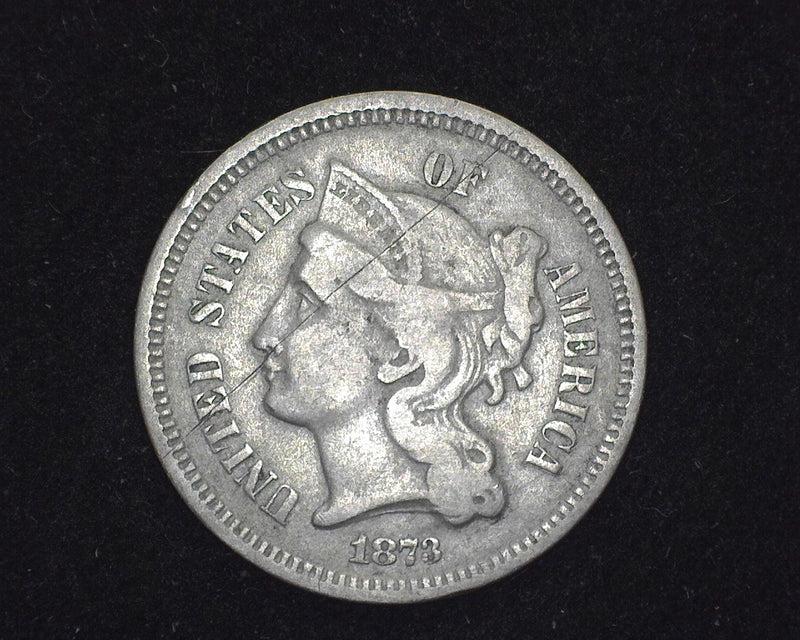 1873 Three Cent Nickel Scratch F - US Coin