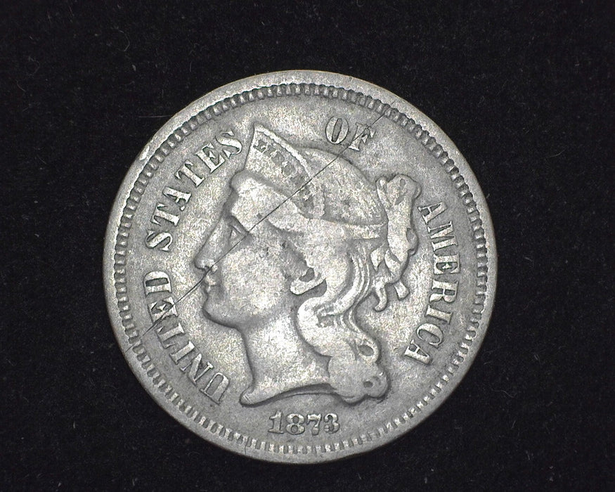 1873 Three Cent Nickel Scratch F - US Coin