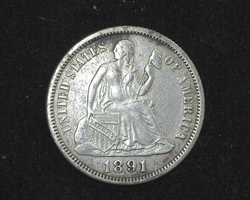 1891 Liberty Seated Dime Cleaned. XF - US Coin