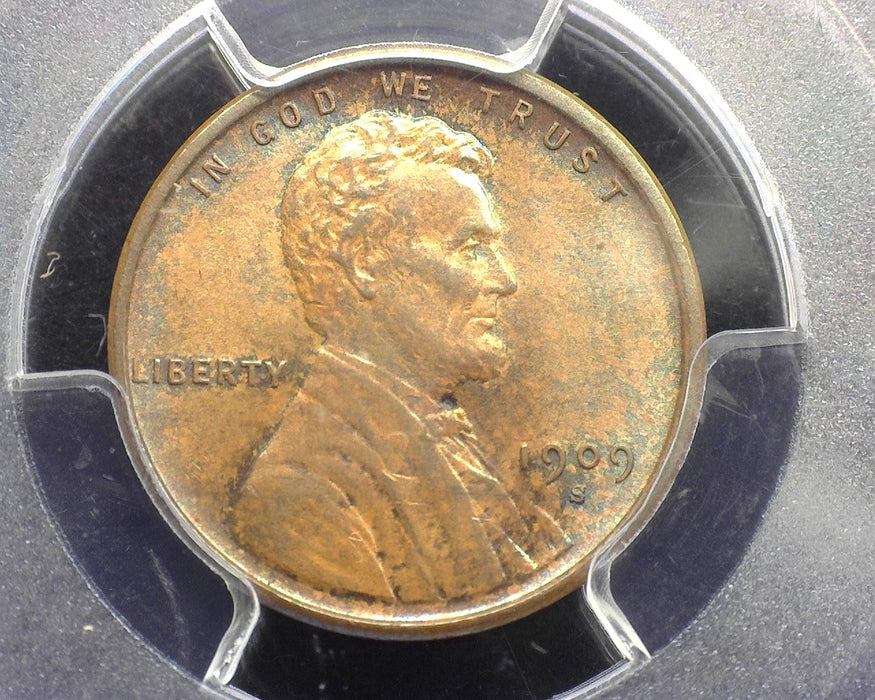 1909 S VDB Lincoln Wheat Cent PCGS MS64BN Iridescence Red & Blue luster front an back. Great looking CAC. - US Coin