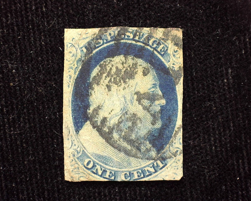 #7 3 margin stamp with small thins. Rich color and nice appearing. F/VF Used US Stamp