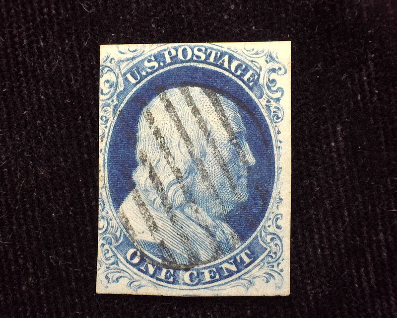 #9 1c Four margin stamp with Black Grid cancel. Outstanding color and freshness. VF Used - US Stamp