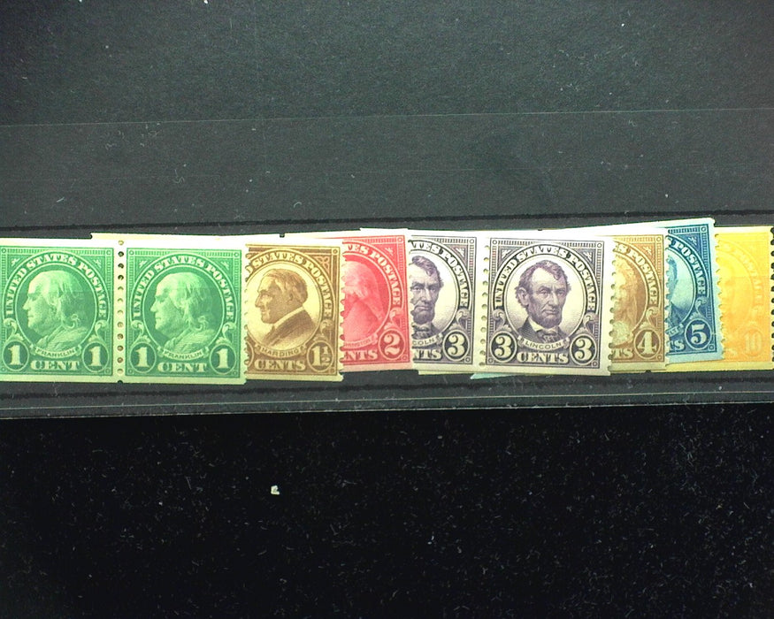 #597 - 603 1923 Coil Issue less 599A. Fresh pairs. Mint F/Vf NH - US Stamp