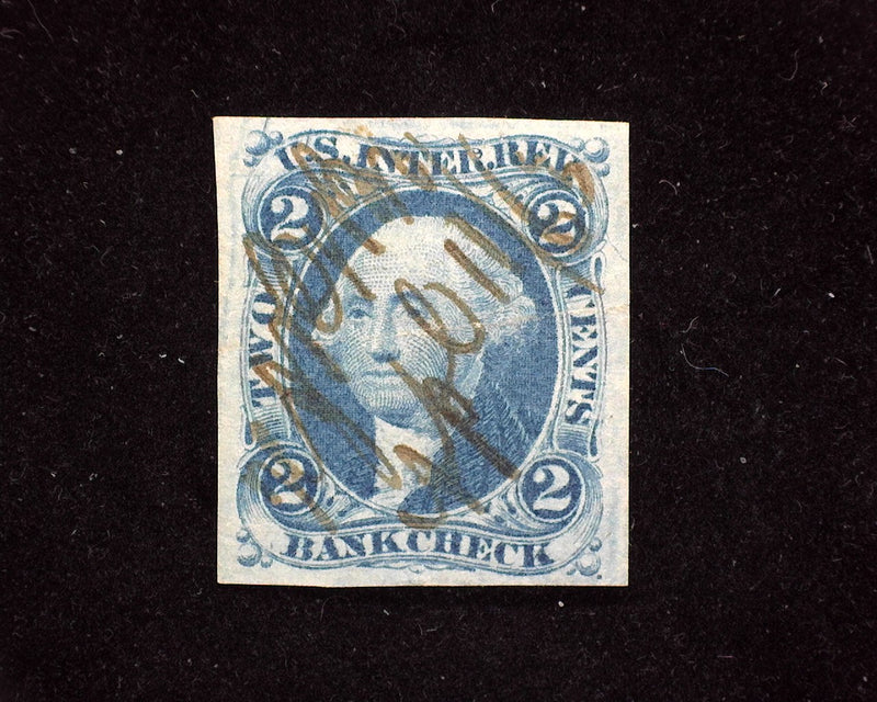 #R5a 2c Bank Check Revenue Imperforate Faint horizontal crease. Used Vf/Xf - US Stamp