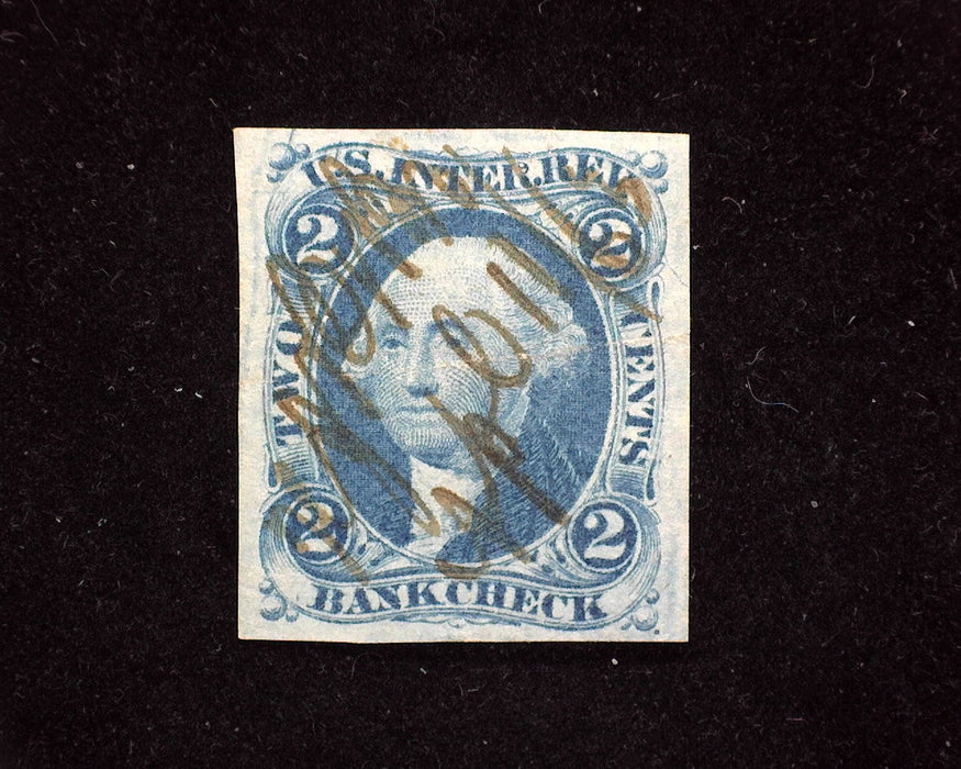 #R5a 2c Bank Check Revenue Imperforate Faint horizontal crease. Used Vf/Xf - US Stamp