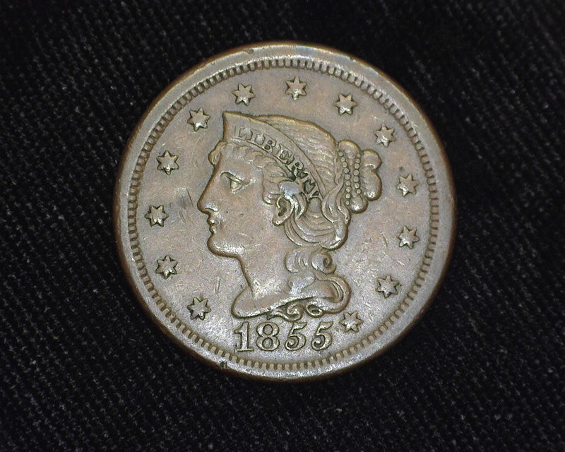 1855 Large Cent Braided Hair Knob ear. XF - US Coin