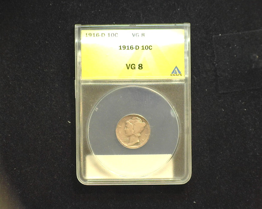 1916 D Mercury Dime VG 8 ANACS - US Coin