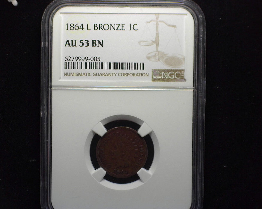 1864 L Bronze Indian Head Penny/Cent NGC AU 53 BN - US Coin