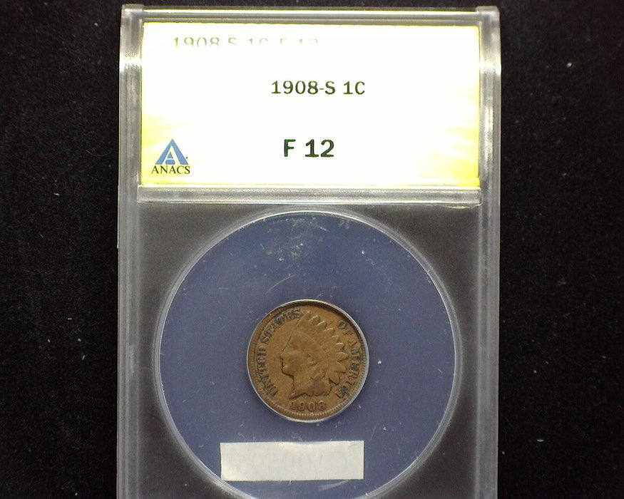 1908 S Indian Head Penny/Cent ANACS F 12 - US Coin