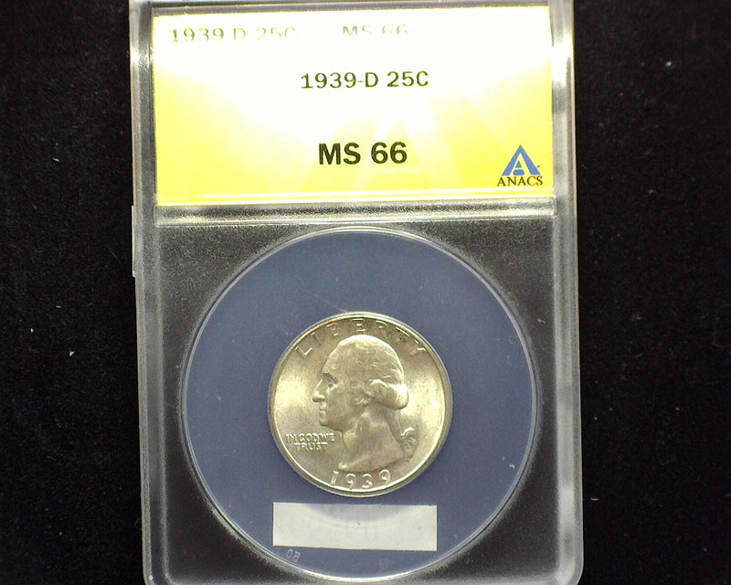 1939 D Washington Quarter ANACS MS66 - US Coin
