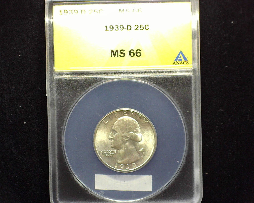 1939 D Washington Quarter ANACS MS66 - US Coin