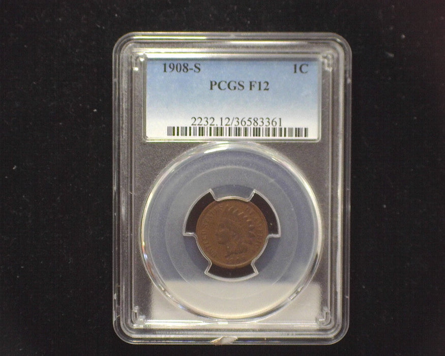 1908 S Indian Head Penny/Cent PCGS F12 - US Coin