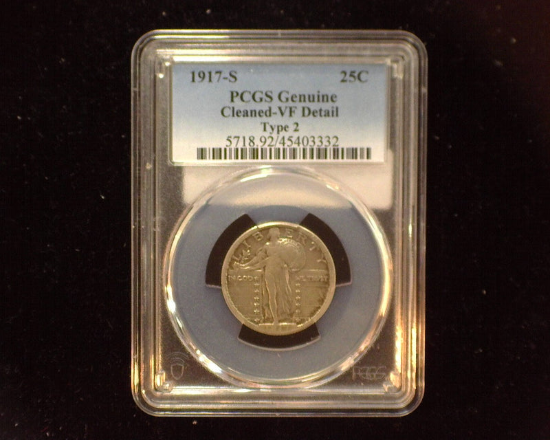 1917 S Type 2 Standing Liberty Quarter PCGS Genuine Cleaned VF Detail - US Coin