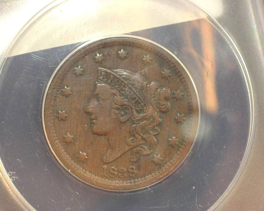 1838 Large Cent Coronet ANACS VF 25 - US Coin