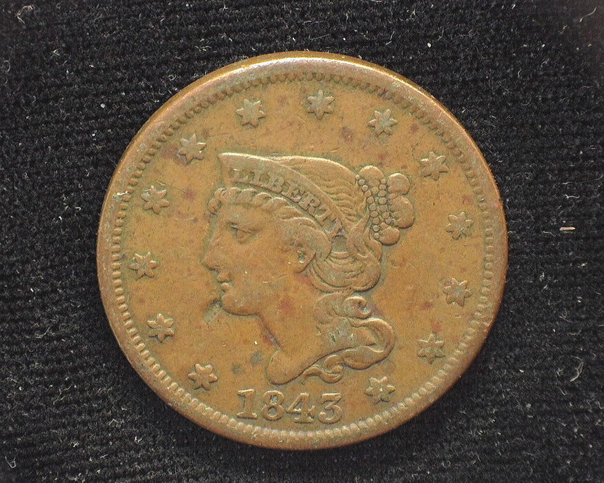 1843 Large Cent Classic Cent VF Small dig by chin - US Coin