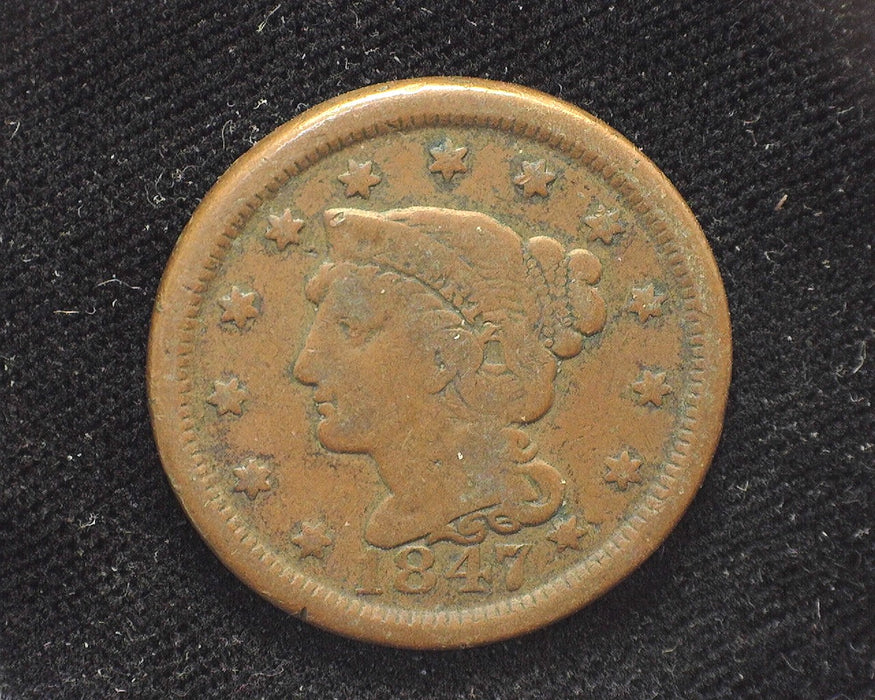 1847 Large Cent Braided Hair Cent VG - US Coin