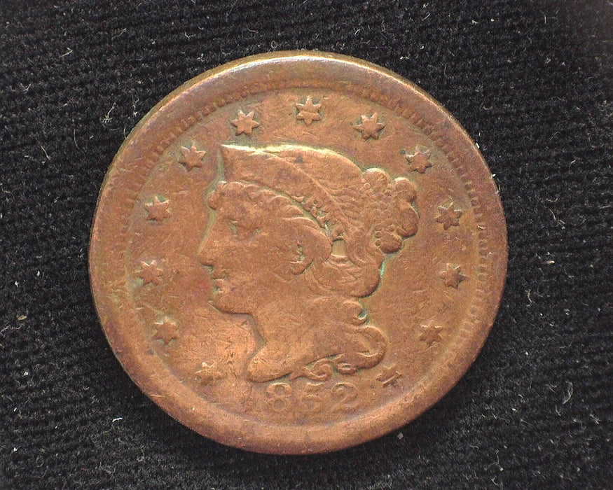 1852 Large Cent Braided Hair Cent F - US Coin