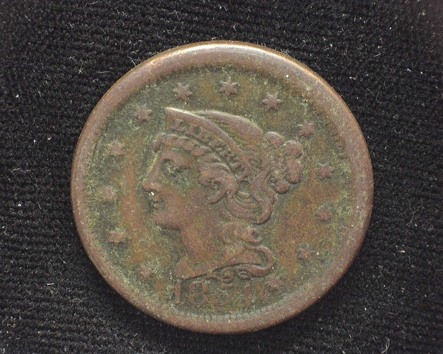 1854 Large Cent Braided Hair Cent F Light pitting - US Coin
