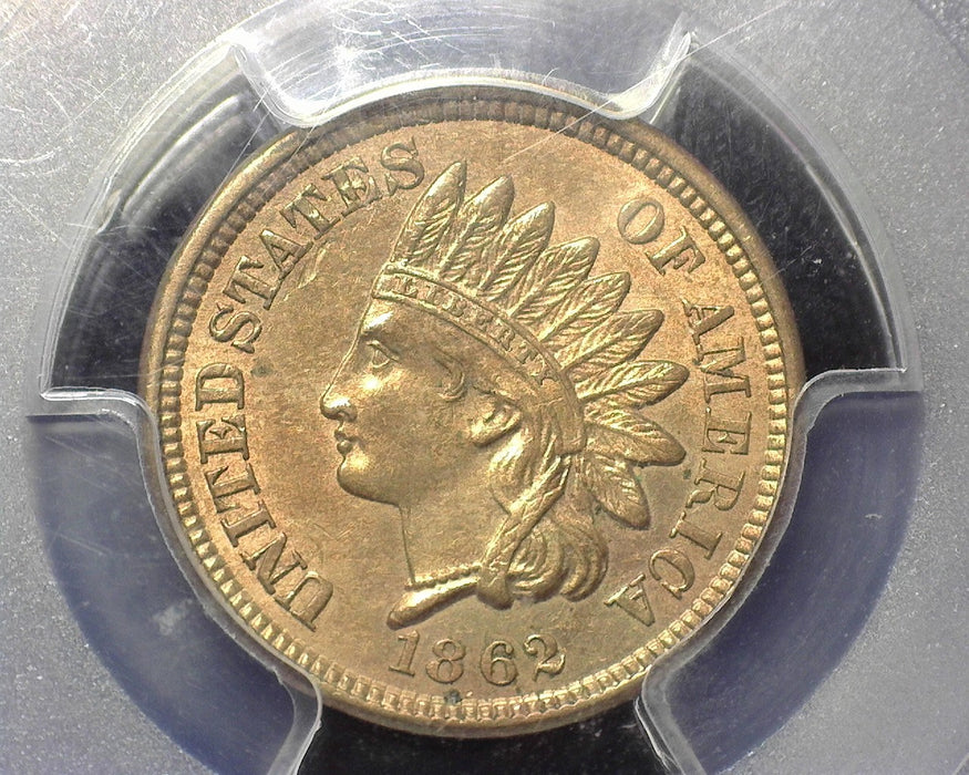 1862 Indian Head Penny/Cent Partly red., PCGS MS62 - US Coin