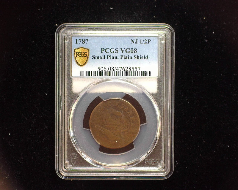 1787 New Jersey Colonial Half Penny PCGS Small Plan Plain Shield VG 08 - US Coin