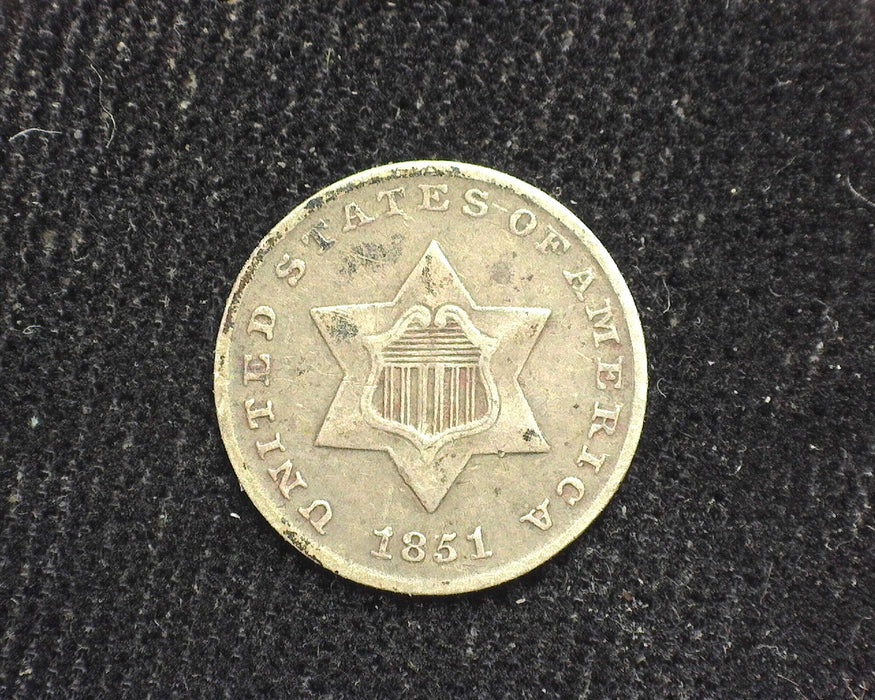 1851 Three Cent Silver F - US Coin