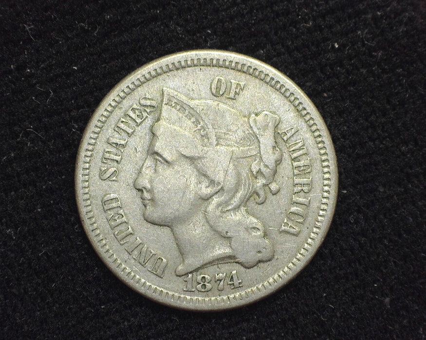 1874 Three Cent Nickel VG - US Coin