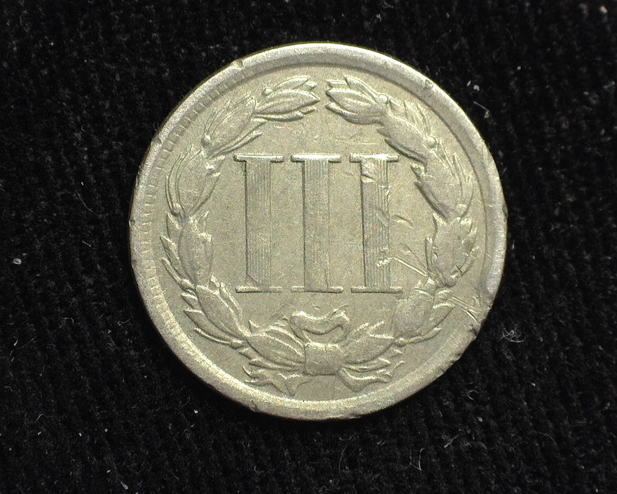 1865 Three Cent Nickel Rim damage. F - US Coin