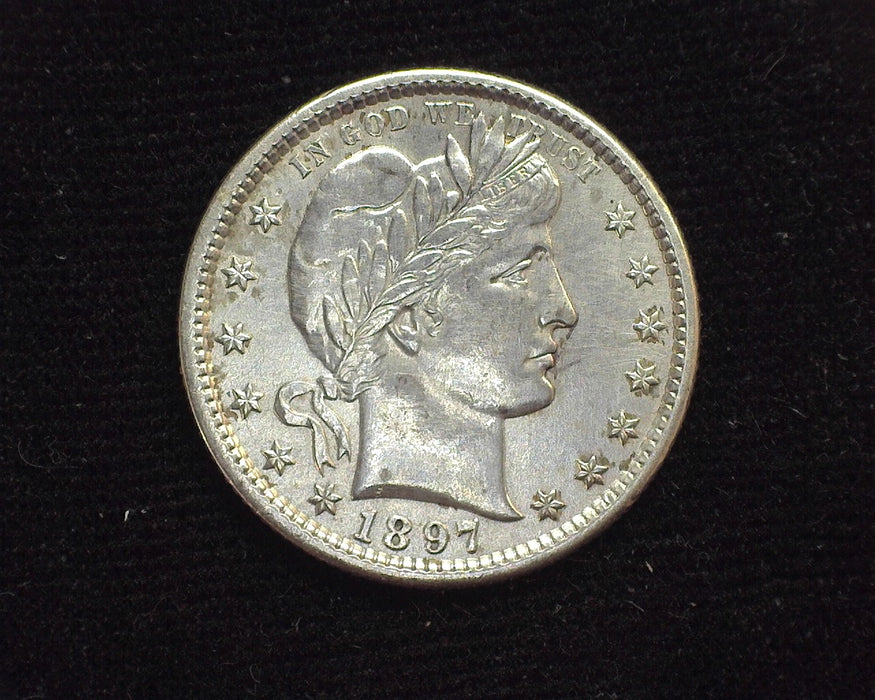 1897 Barber Quarter Cleaned abrasions. AU - US Coin