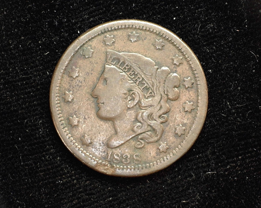 1838 Large Cent Coronet Rim damage. F - US Coin