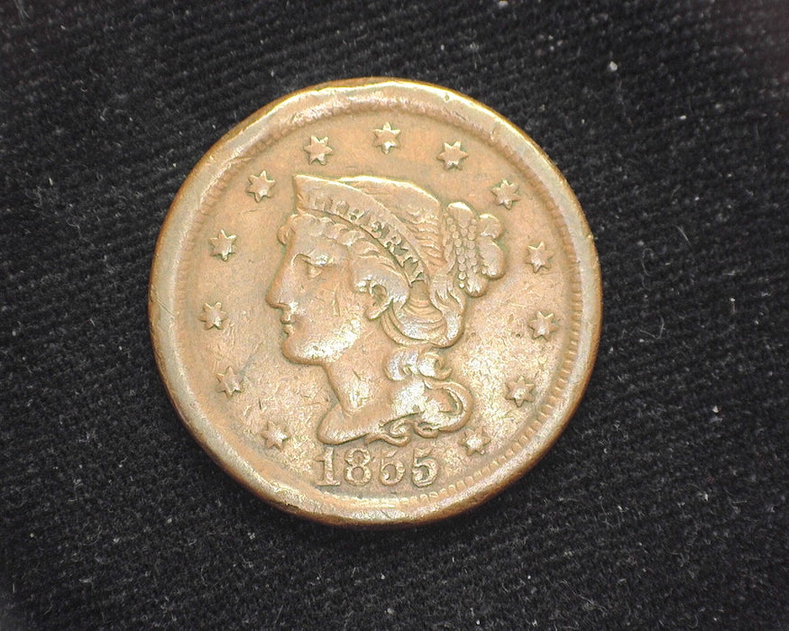 1855 Upright 55 Large Cent Braided Hair Cent Rim ding. VF - US Coin