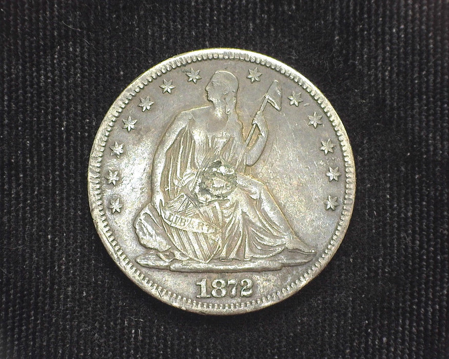 1872 CC Liberty Seated Half Dollar Obverse center delamination and scratches. Still a rare coin. VF/XF - US Coin
