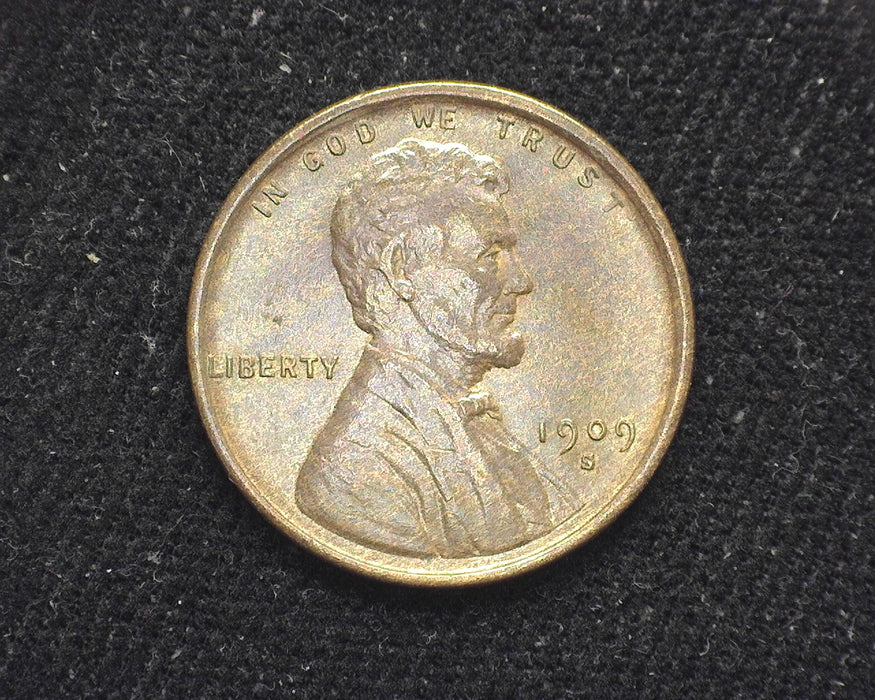 1909 S Lincoln Wheat Penny/Cent Traces of red. AU - US Coin