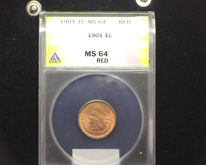 1901 Indian Head Penny/Cent Red MS64 ANACS - US Coin