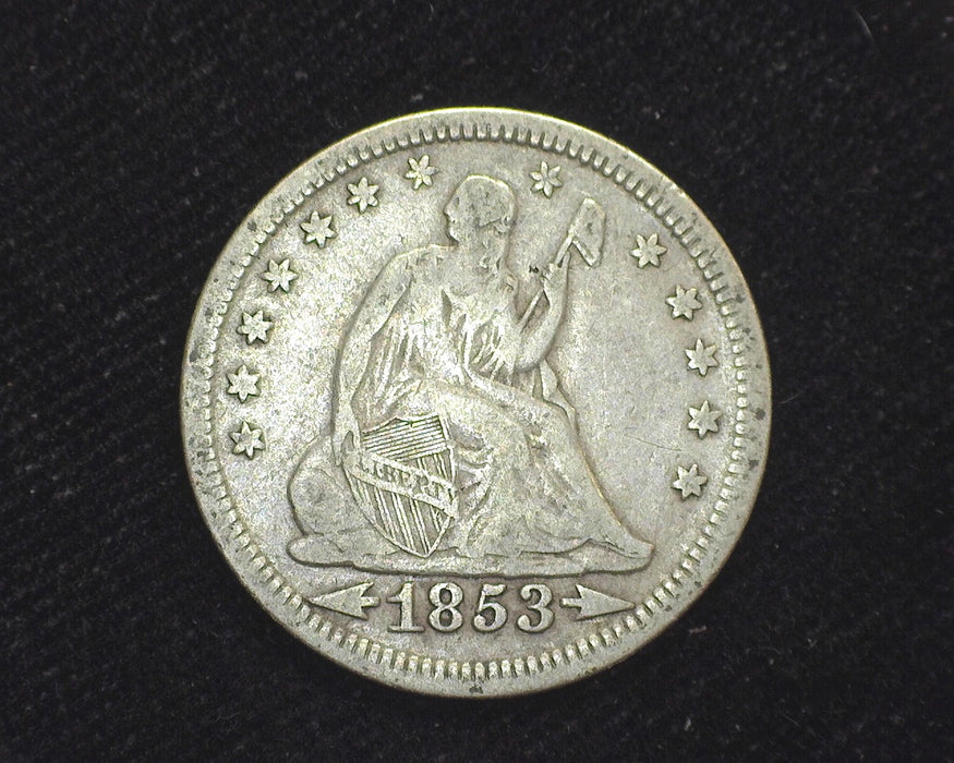 1853 Arrows and Rays Liberty Seated Quarter F - US Coin
