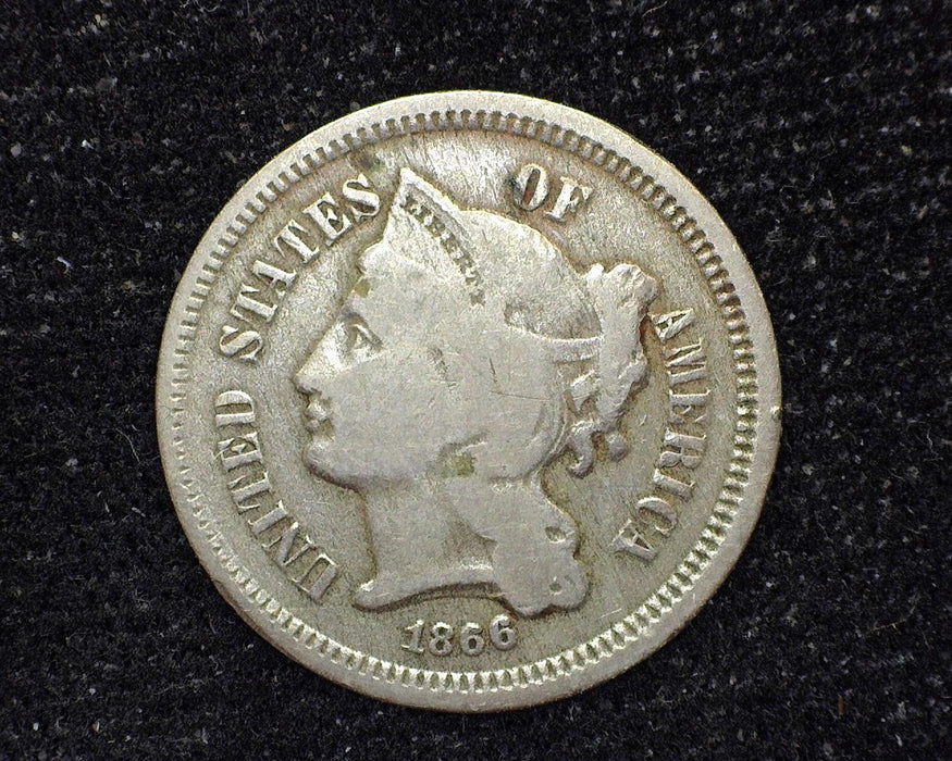 1866 Three Cent Nickel VG - US Coin